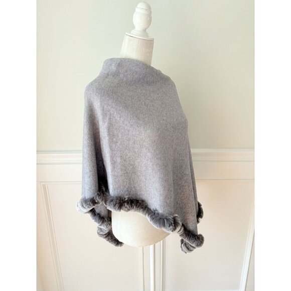 La Fiorentina Real Fur Trimmed Poncho OS New - Picture 2 of 5